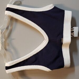 Zara NWT navy and white terry crop tank with keyhole detail